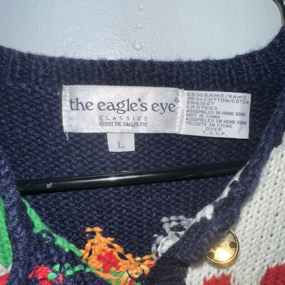 NWT the Eagle's Eye vintage Christmas Knit Sweater Women L noel cat floral 1991 - Picture 9 of 12